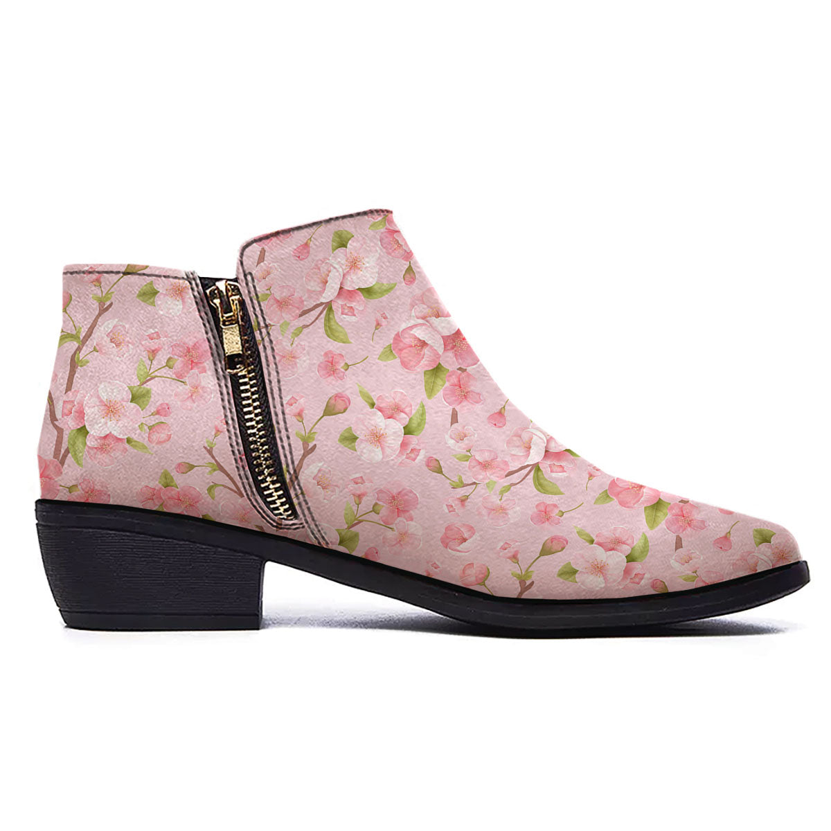 Flowers Pink Print Pattern Ankle Boots-grizzshop