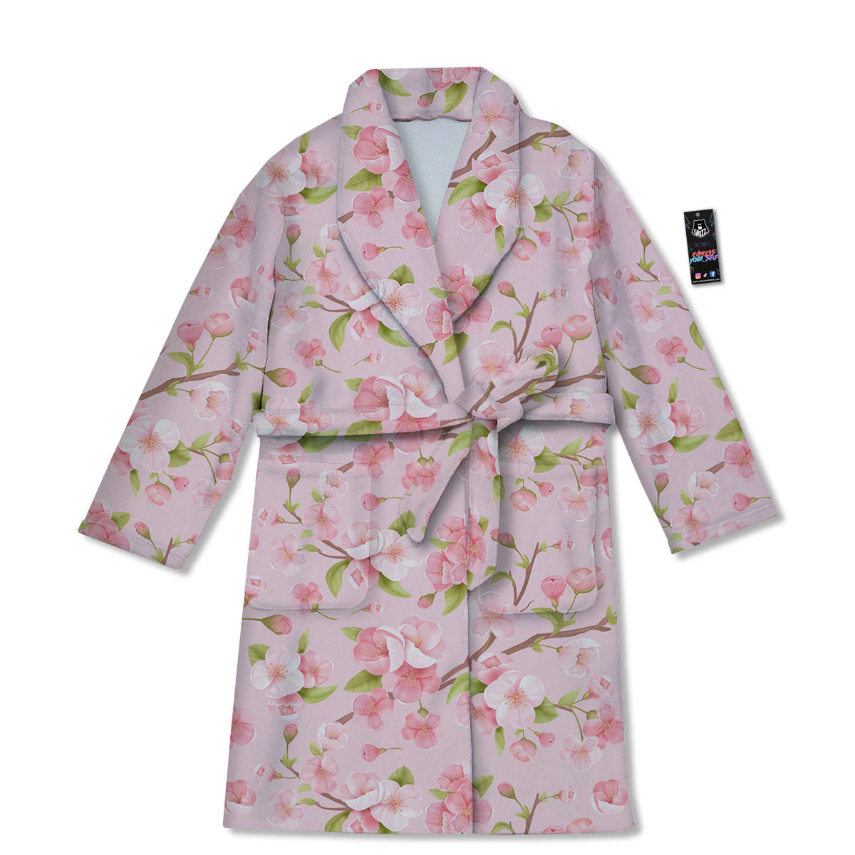 Flowers Pink Print Pattern Bathrobe-grizzshop