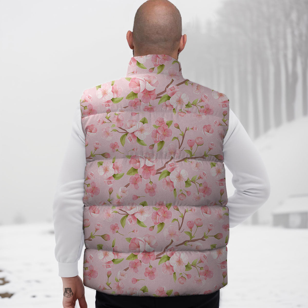 Flowers Pink Print Pattern Down Vest-grizzshop