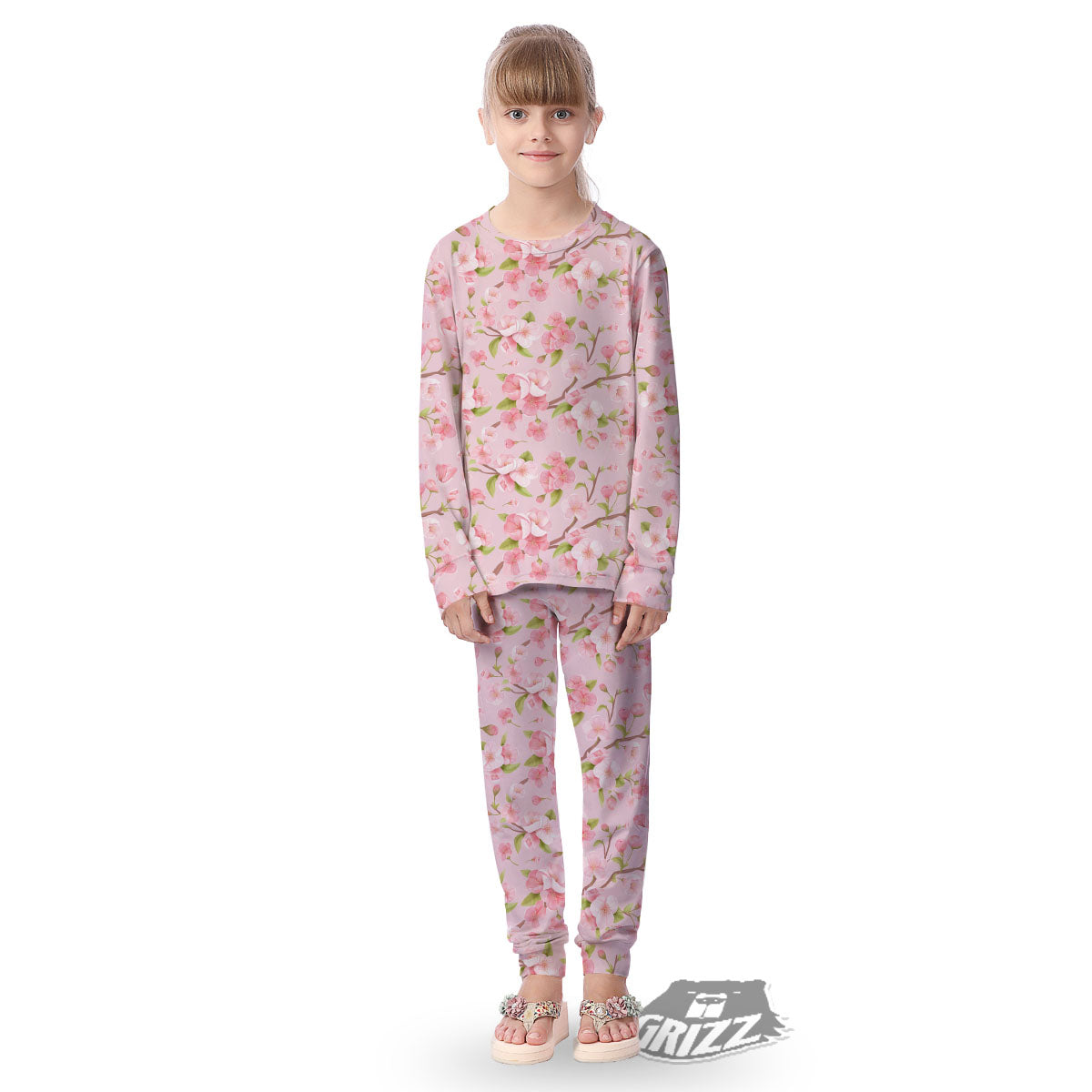 Flowers Pink Print Pattern Kid's Pajamas-grizzshop