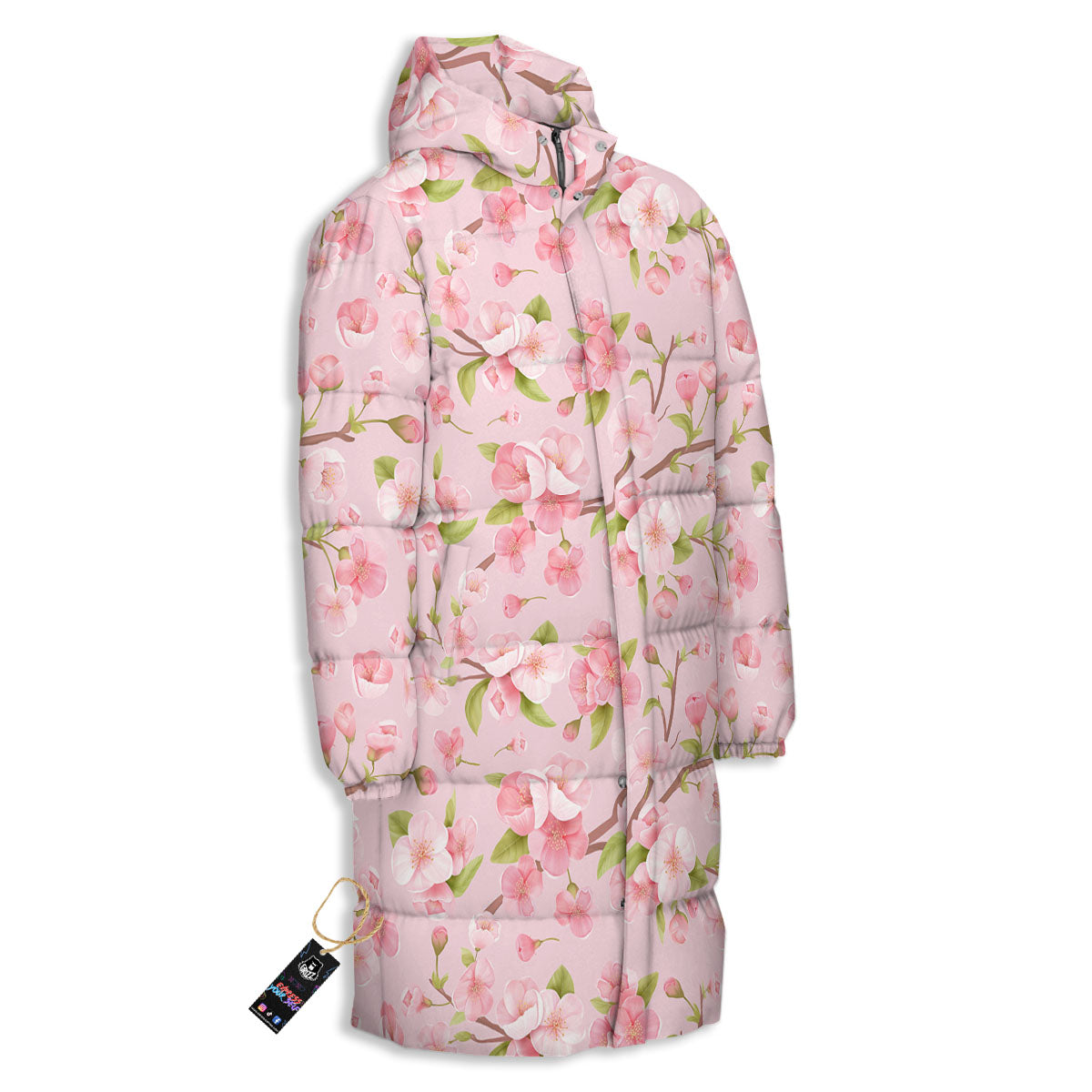 Flowers Pink Print Pattern Long Down Jacket-grizzshop