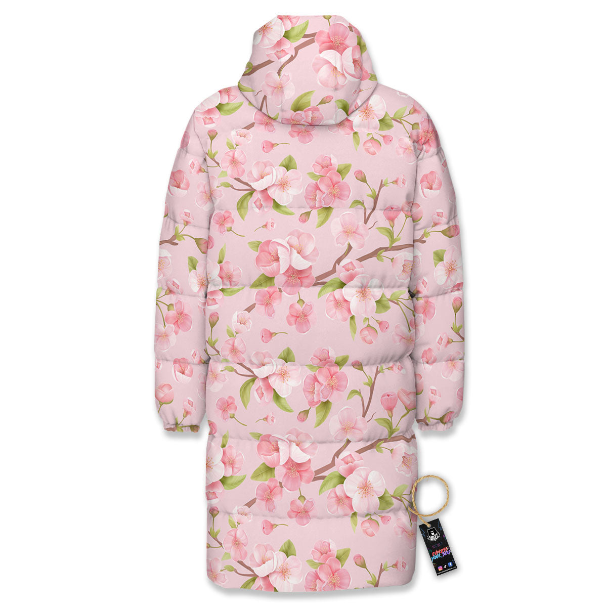 Flowers Pink Print Pattern Long Down Jacket-grizzshop