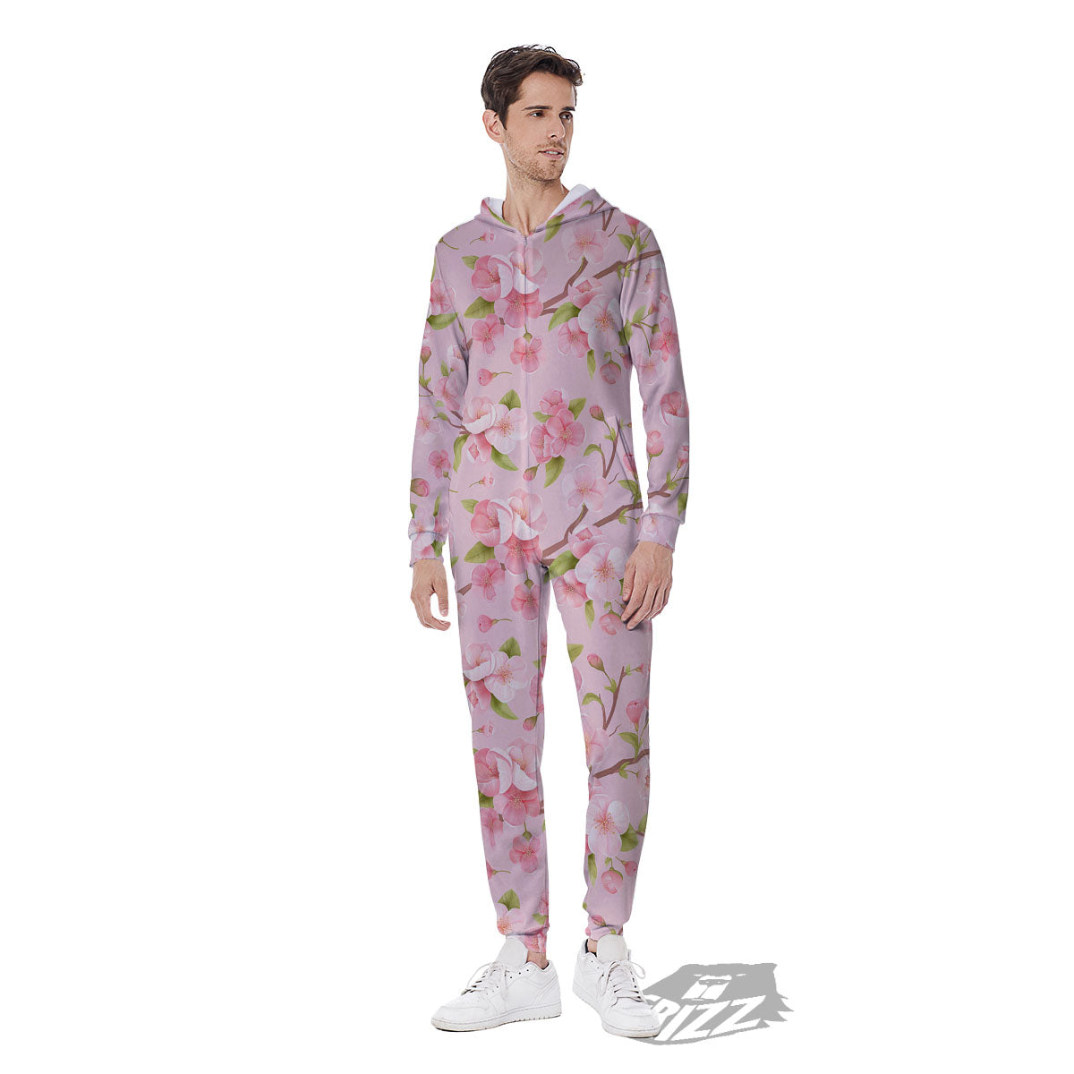 Flowers Pink Print Pattern Men's Jumpsuit-grizzshop