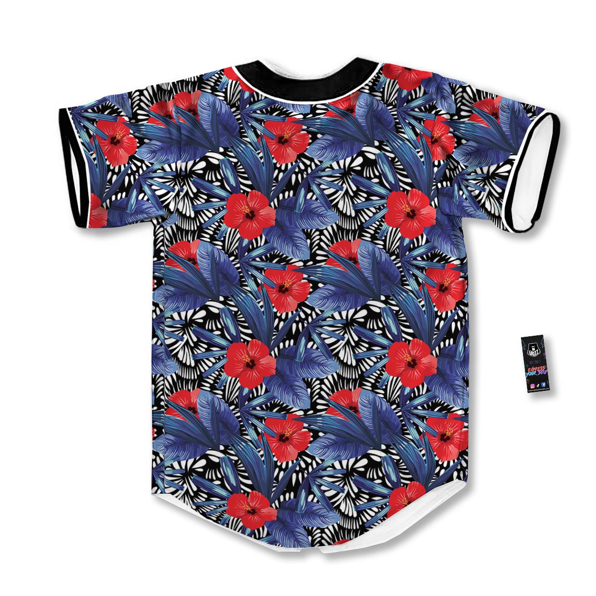 Flowers Red Hibiscus Print Pattern Baseball Jersey-grizzshop