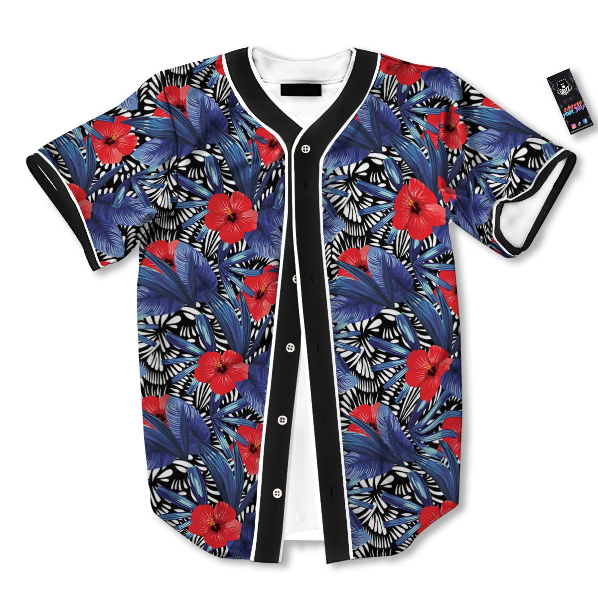 Flowers Red Hibiscus Print Pattern Baseball Jersey-grizzshop