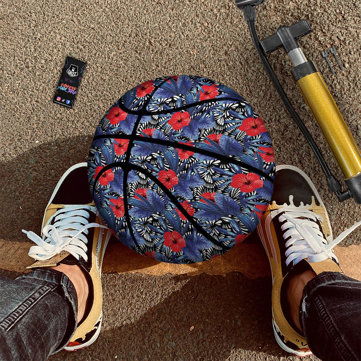 Flowers Red Hibiscus Print Pattern Basketball-grizzshop