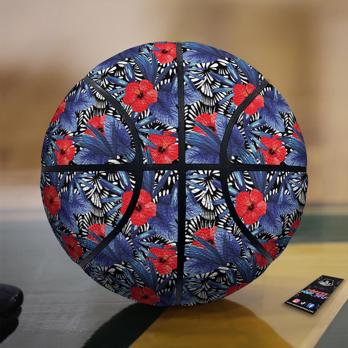 Flowers Red Hibiscus Print Pattern Basketball-grizzshop