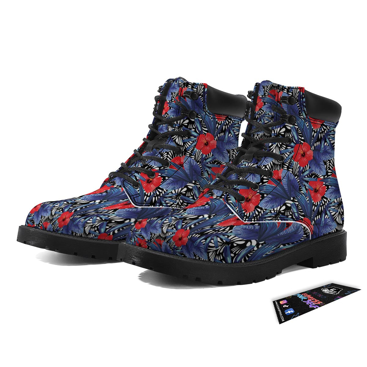 Flowers Red Hibiscus Print Pattern Boots-grizzshop