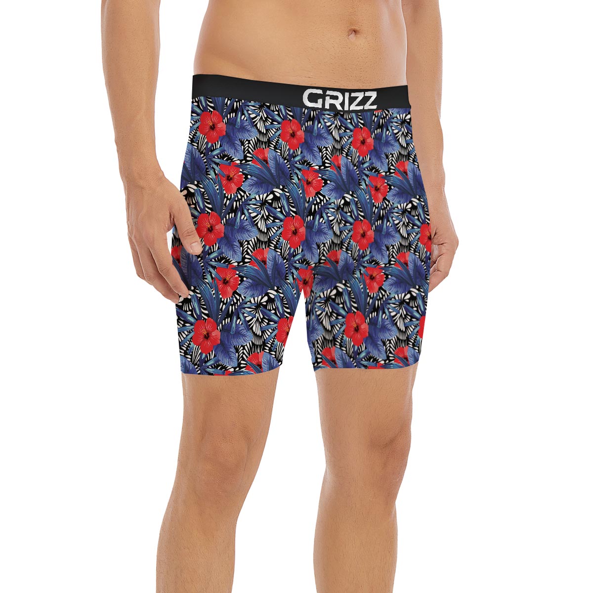 Flowers Red Hibiscus Print Pattern Boxer Briefs-grizzshop