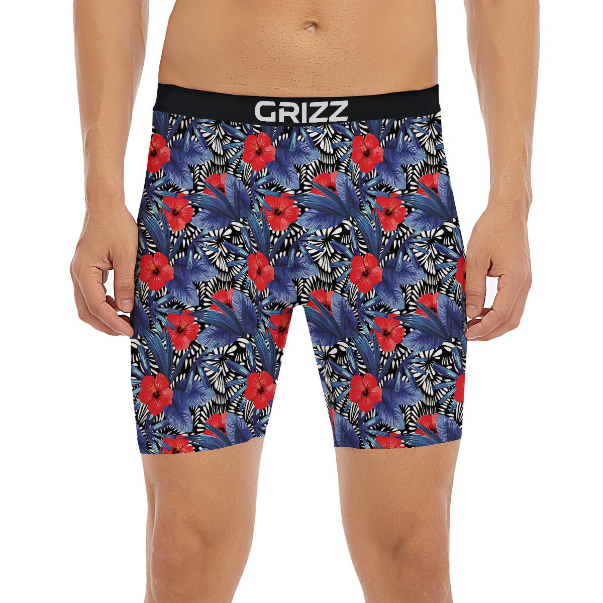 Flowers Red Hibiscus Print Pattern Boxer Briefs-grizzshop