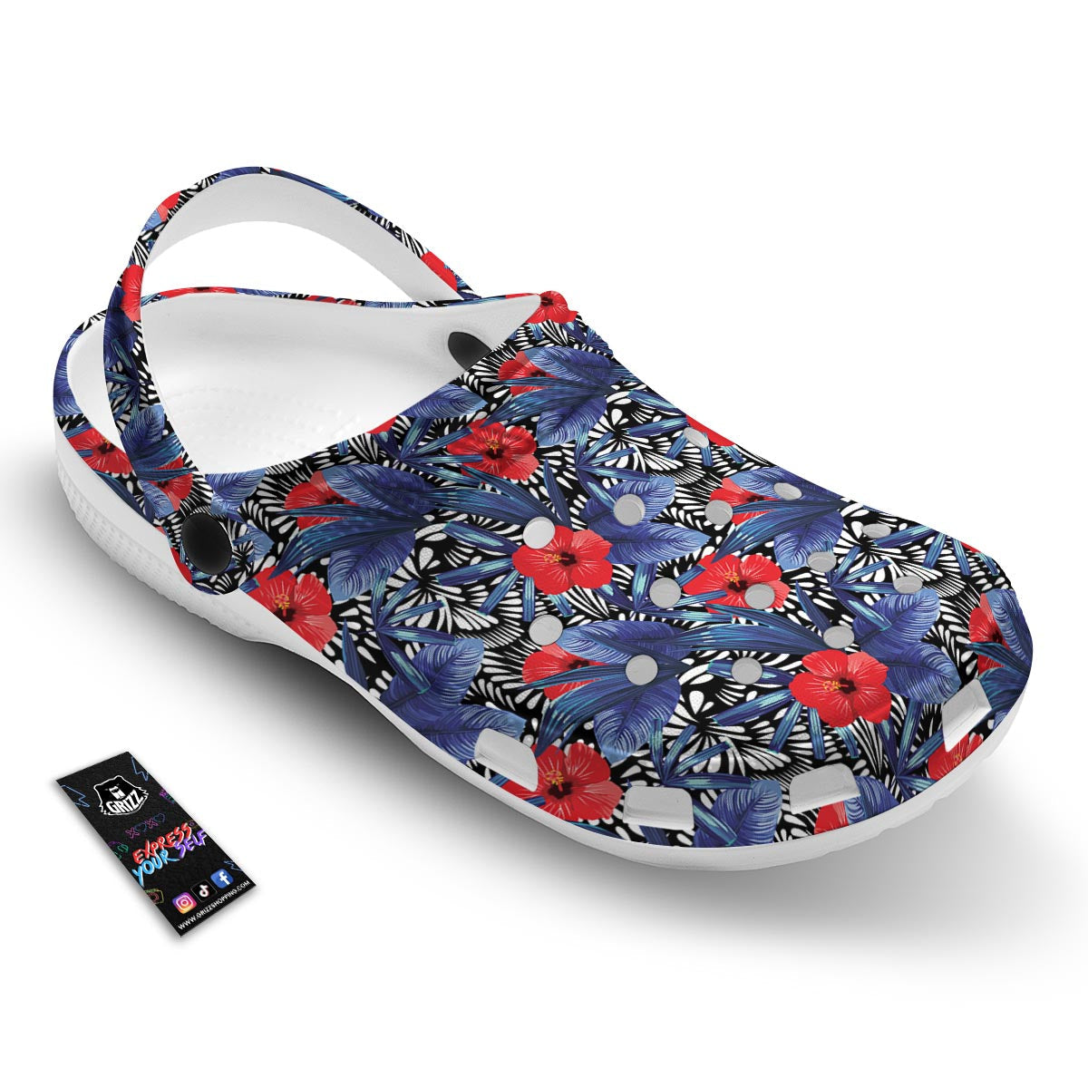 Flowers Red Hibiscus Print Pattern Clog-grizzshop