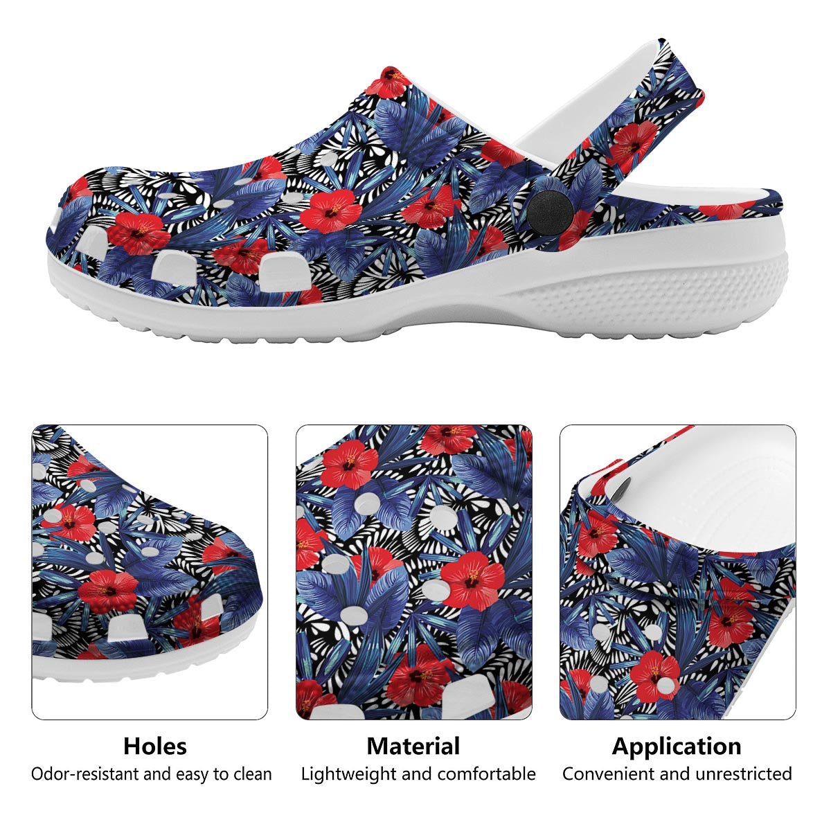Flowers Red Hibiscus Print Pattern Clog-grizzshop