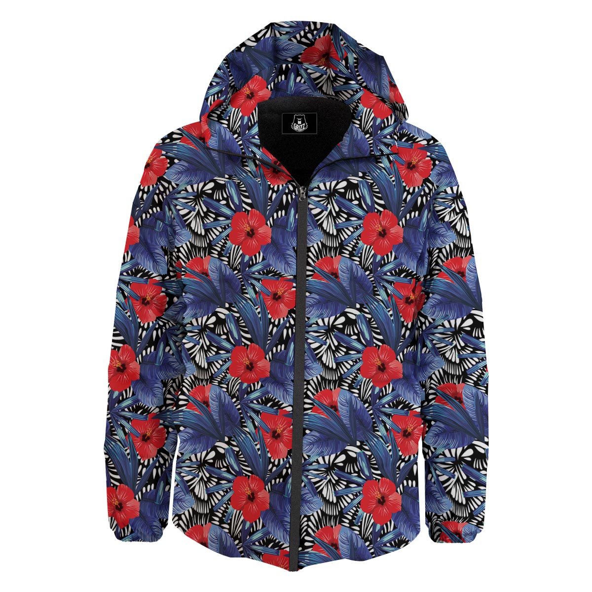 Flowers Red Hibiscus Print Pattern Down Jacket-grizzshop
