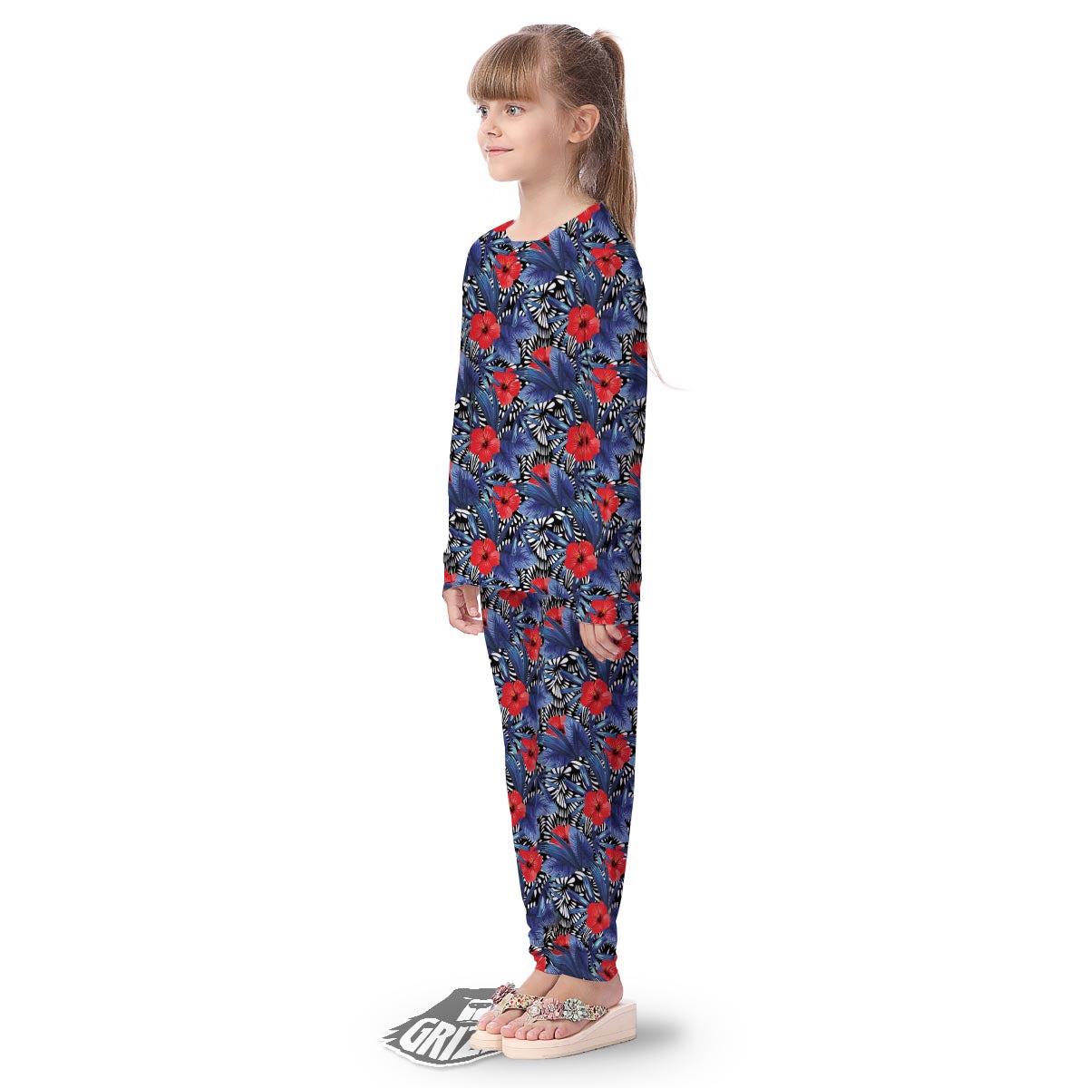 Flowers Red Hibiscus Print Pattern Kid's Pajamas-grizzshop