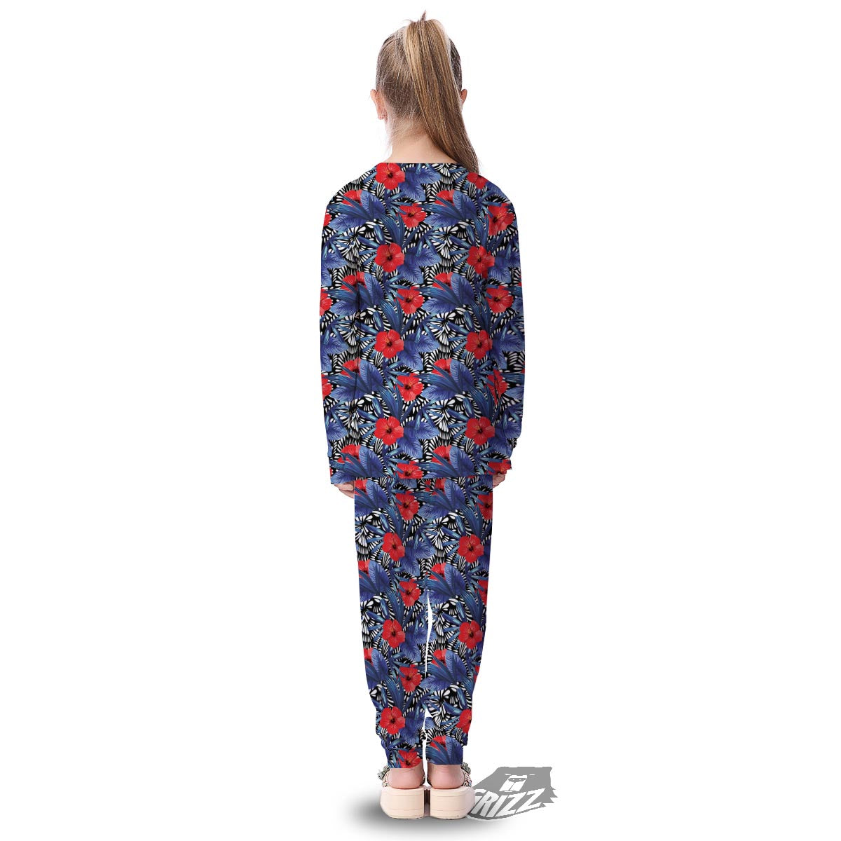 Flowers Red Hibiscus Print Pattern Kid's Pajamas-grizzshop
