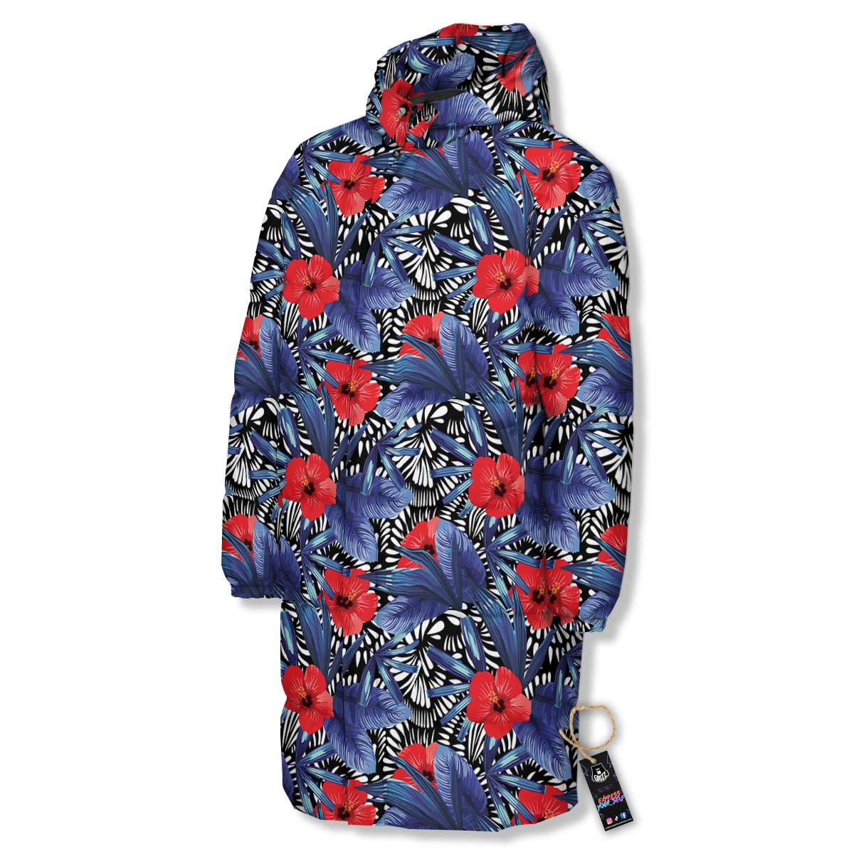 Flowers Red Hibiscus Print Pattern Long Down Jacket-grizzshop