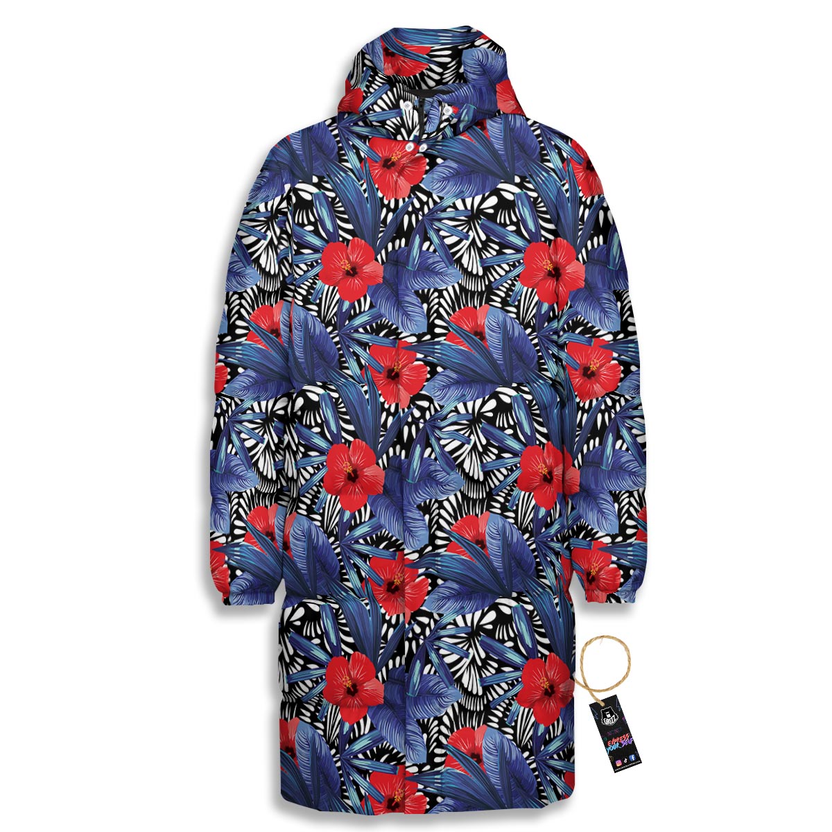 Flowers Red Hibiscus Print Pattern Long Down Jacket-grizzshop