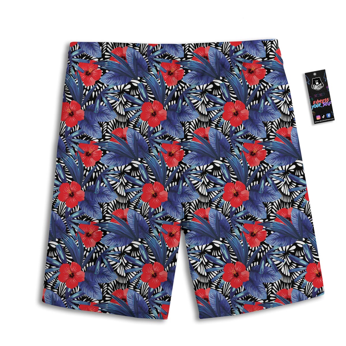 Flowers Red Hibiscus Print Pattern Men's Athletic Shorts