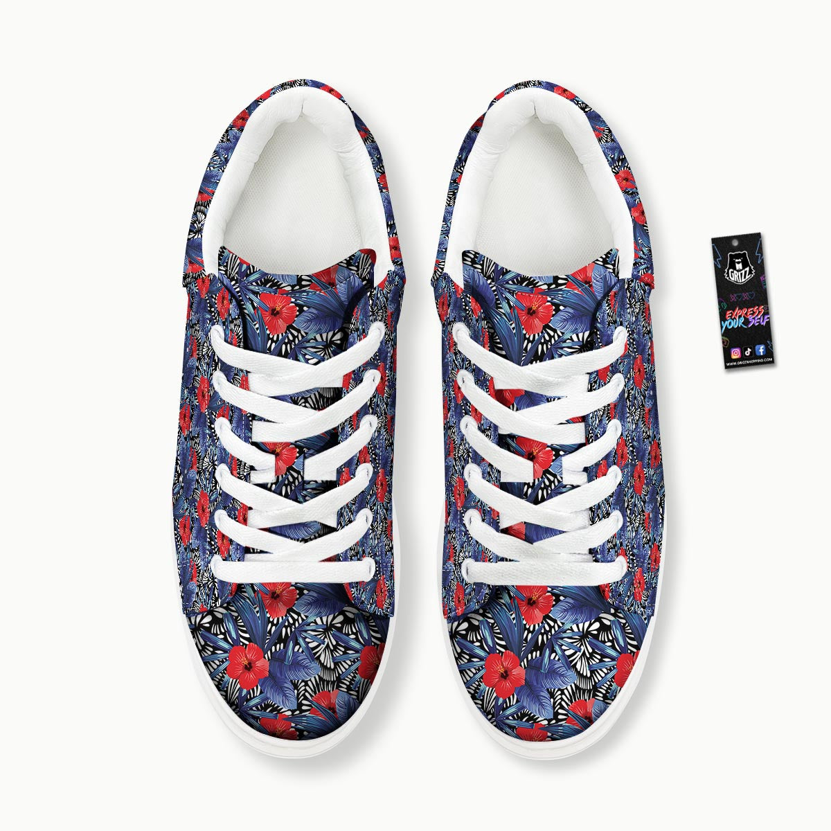 Flowers Red Hibiscus Print Pattern Platform Shoes-grizzshop