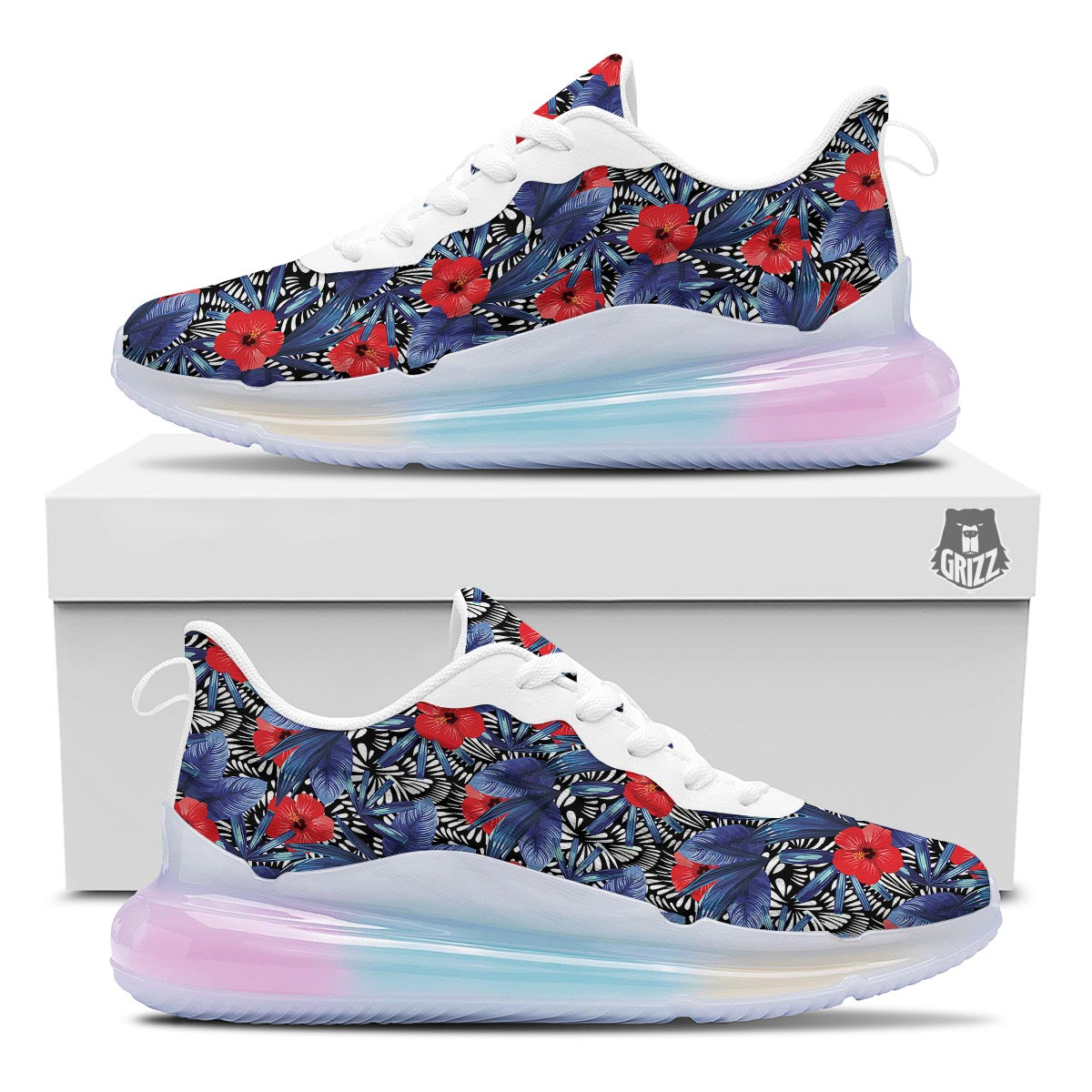 Flowers Red Hibiscus Print Pattern Running Sneakers-grizzshop