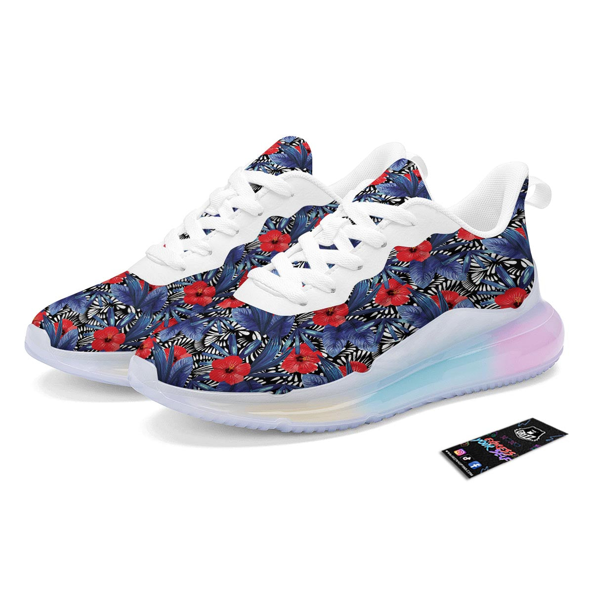 Flowers Red Hibiscus Print Pattern Running Sneakers-grizzshop