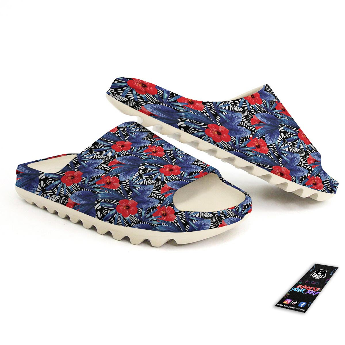 Flowers Red Hibiscus Print Pattern Sandals-grizzshop