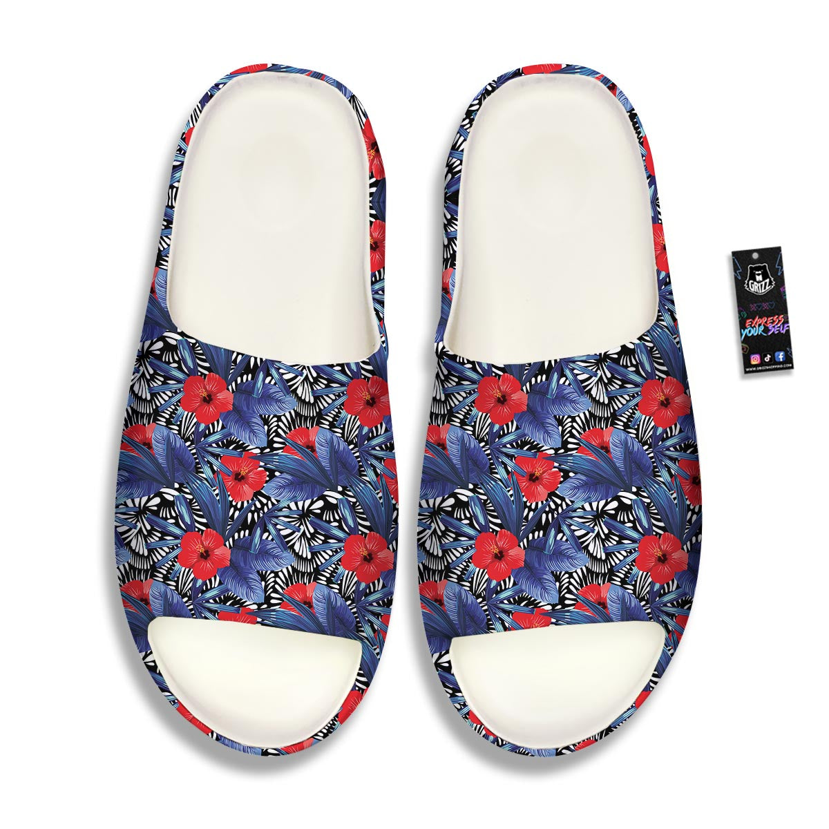 Flowers Red Hibiscus Print Pattern Sandals-grizzshop