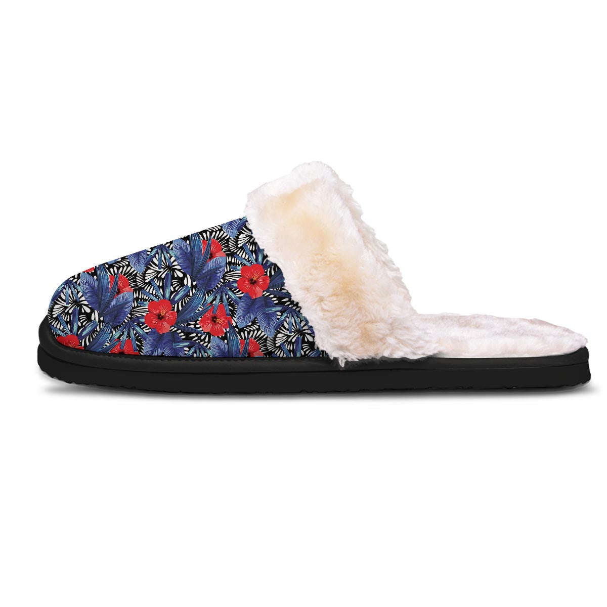 Flowers Red Hibiscus Print Pattern Slippers-grizzshop