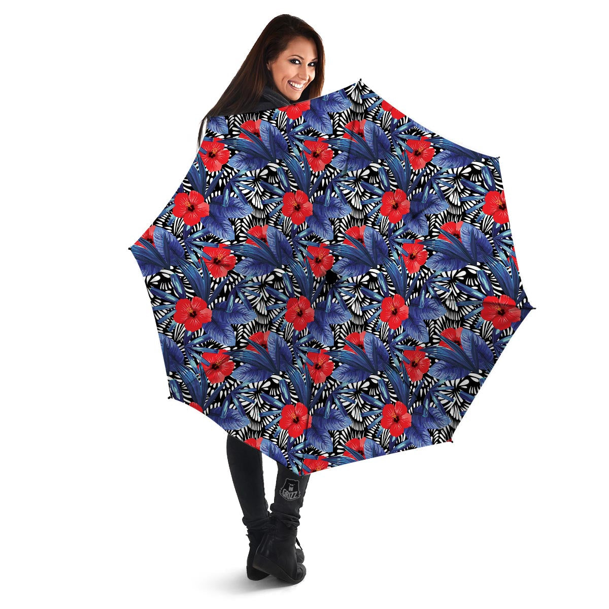 Flowers Red Hibiscus Print Pattern Umbrella-grizzshop