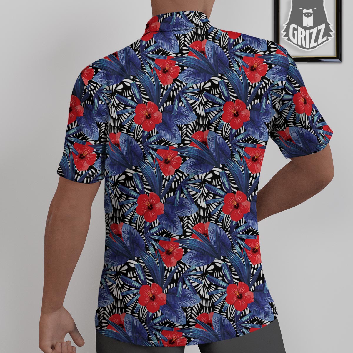 Flowers Red Hibiscus Print Pattern Untucked Shirts-grizzshop