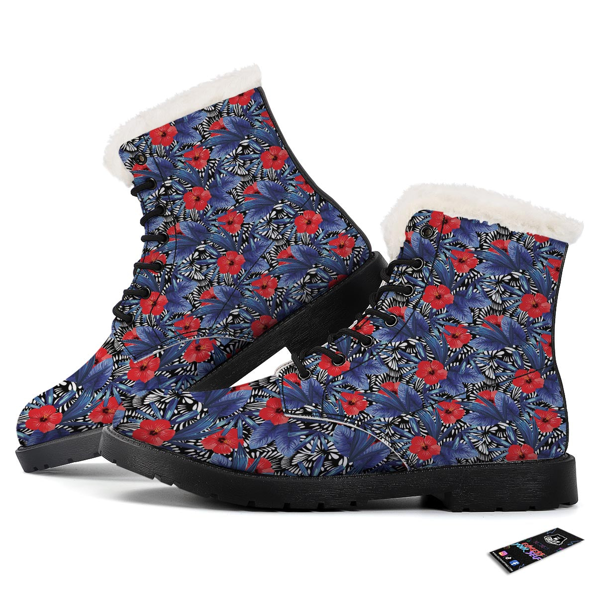 Flowers Red Hibiscus Print Pattern Winter Boots-grizzshop