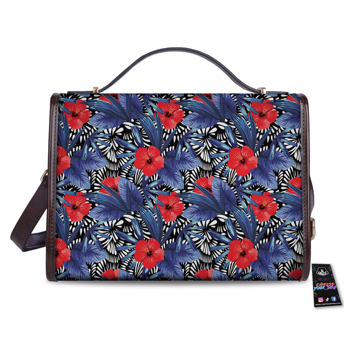 Flowers Red Hibiscus Print Pattern Women's Satchel Bag-grizzshop