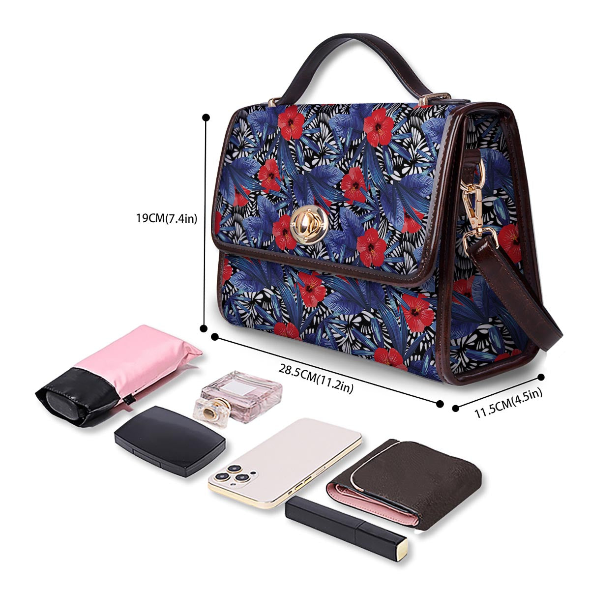 Flowers Red Hibiscus Print Pattern Women's Satchel Bag-grizzshop
