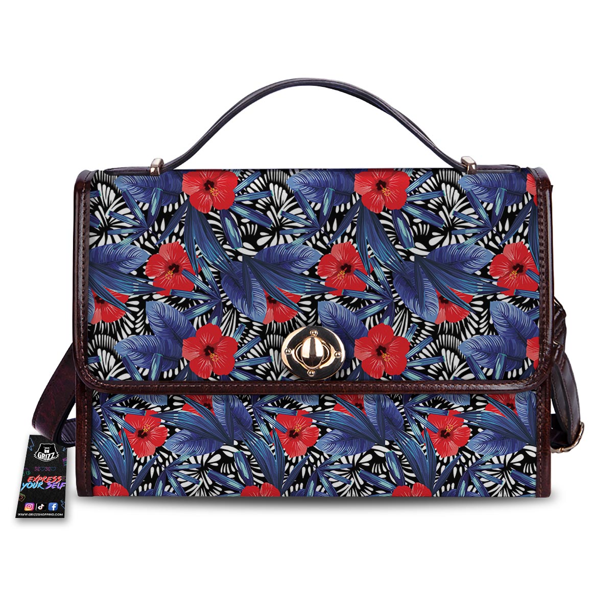 Flowers Red Hibiscus Print Pattern Women's Satchel Bag-grizzshop