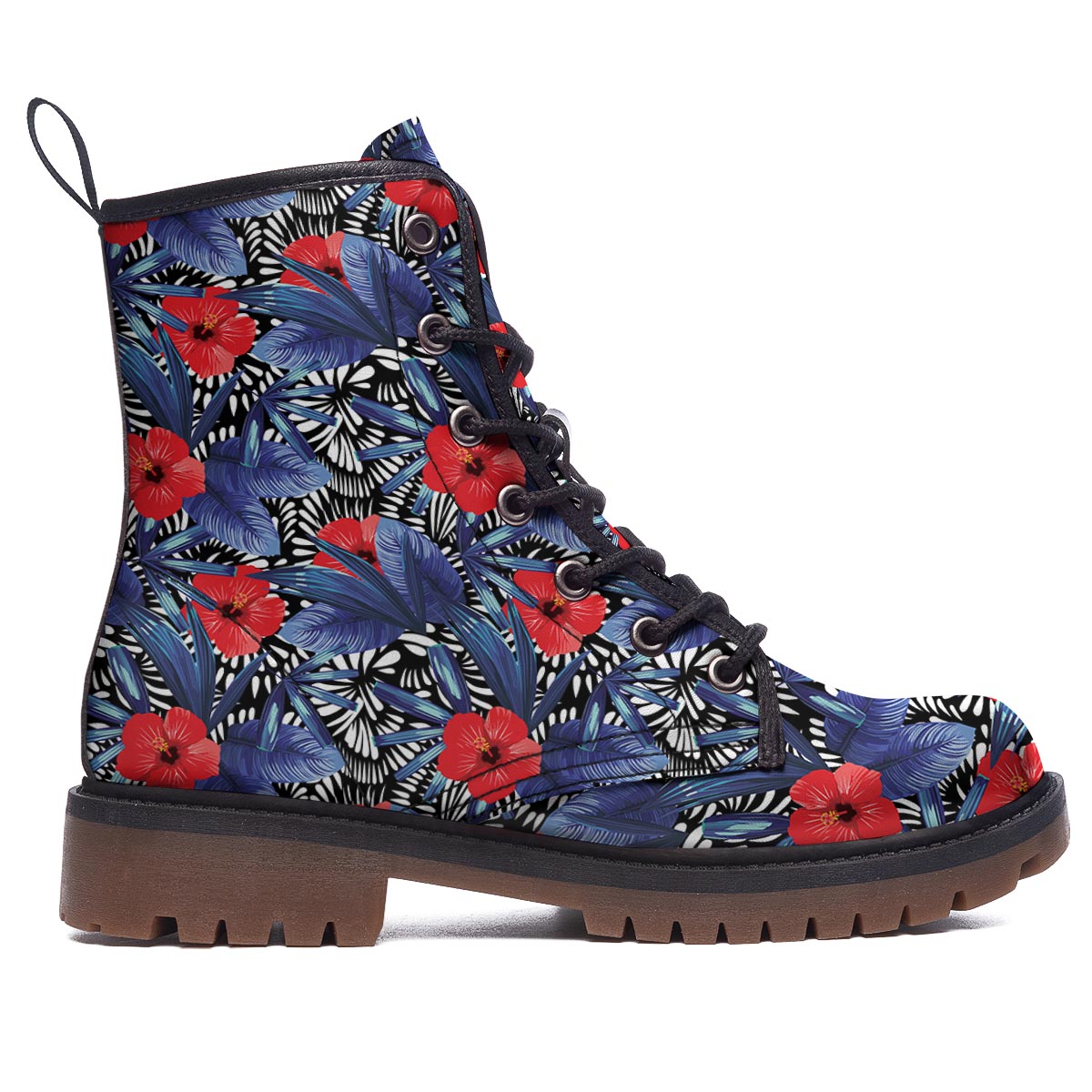 Flowers Red Hibiscus Print Pattern Work Boots-grizzshop