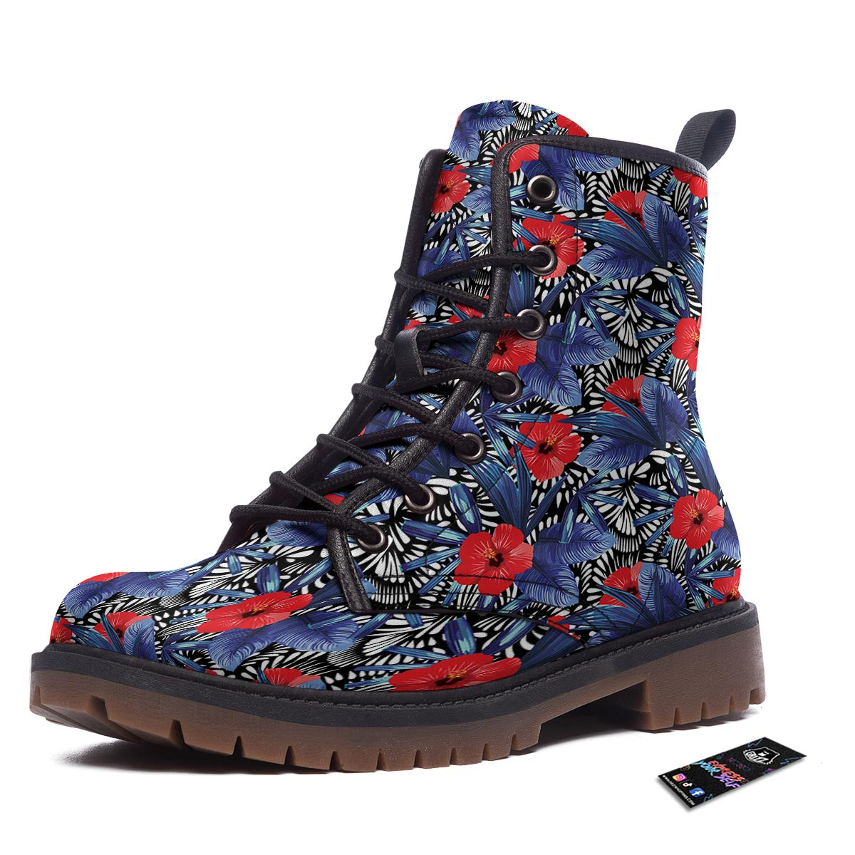 Flowers Red Hibiscus Print Pattern Work Boots-grizzshop
