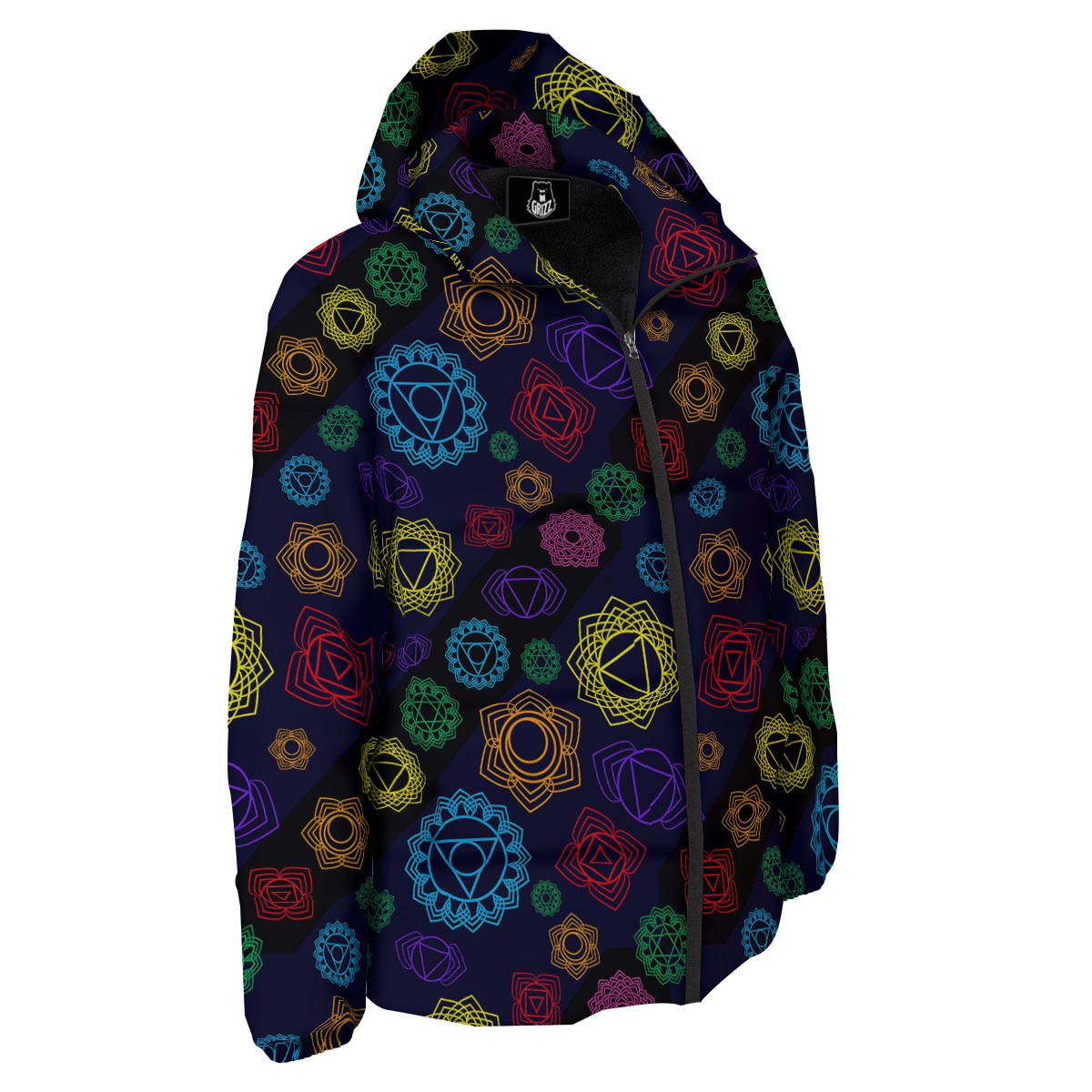 Flowers Seven Chakras Print Pattern Down Jacket-grizzshop