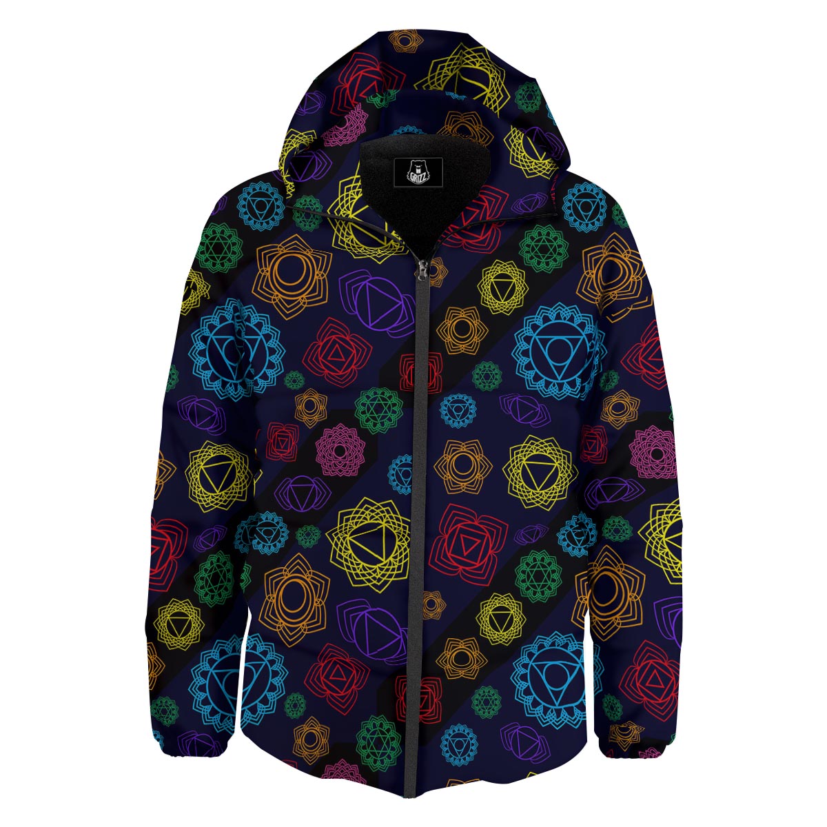 Flowers Seven Chakras Print Pattern Down Jacket-grizzshop