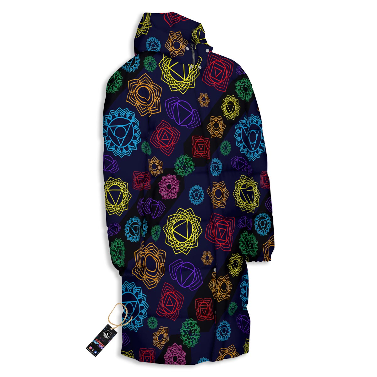 Flowers Seven Chakras Print Pattern Long Down Jacket-grizzshop