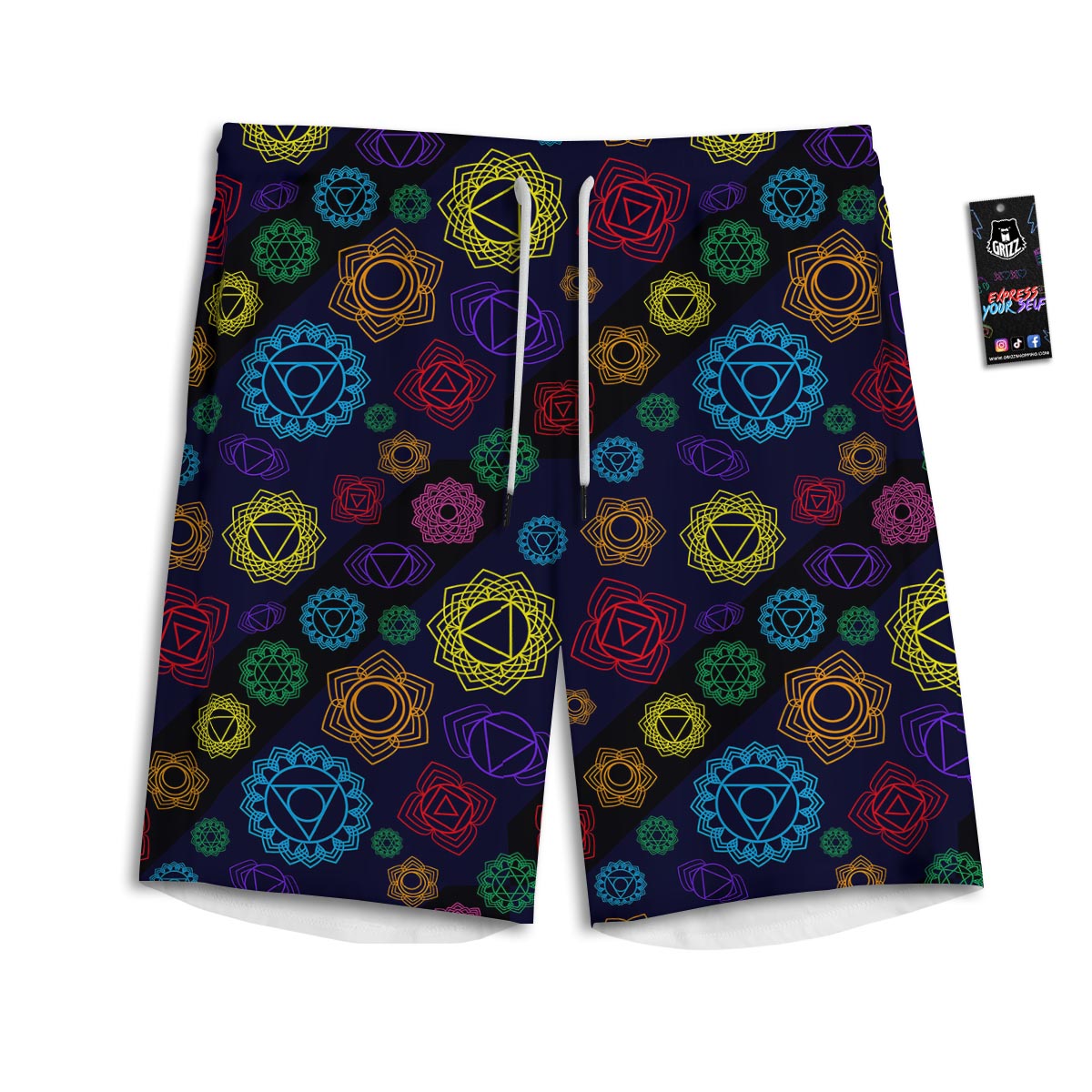 Flowers Seven Chakras Print Pattern Men's Athletic Shorts-grizzshop