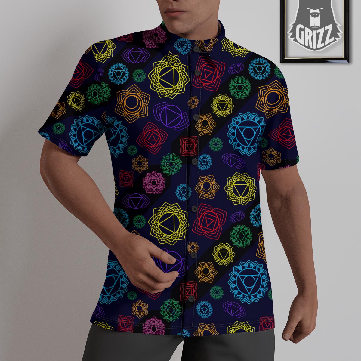 Flowers Seven Chakras Print Pattern Untucked Shirts-grizzshop