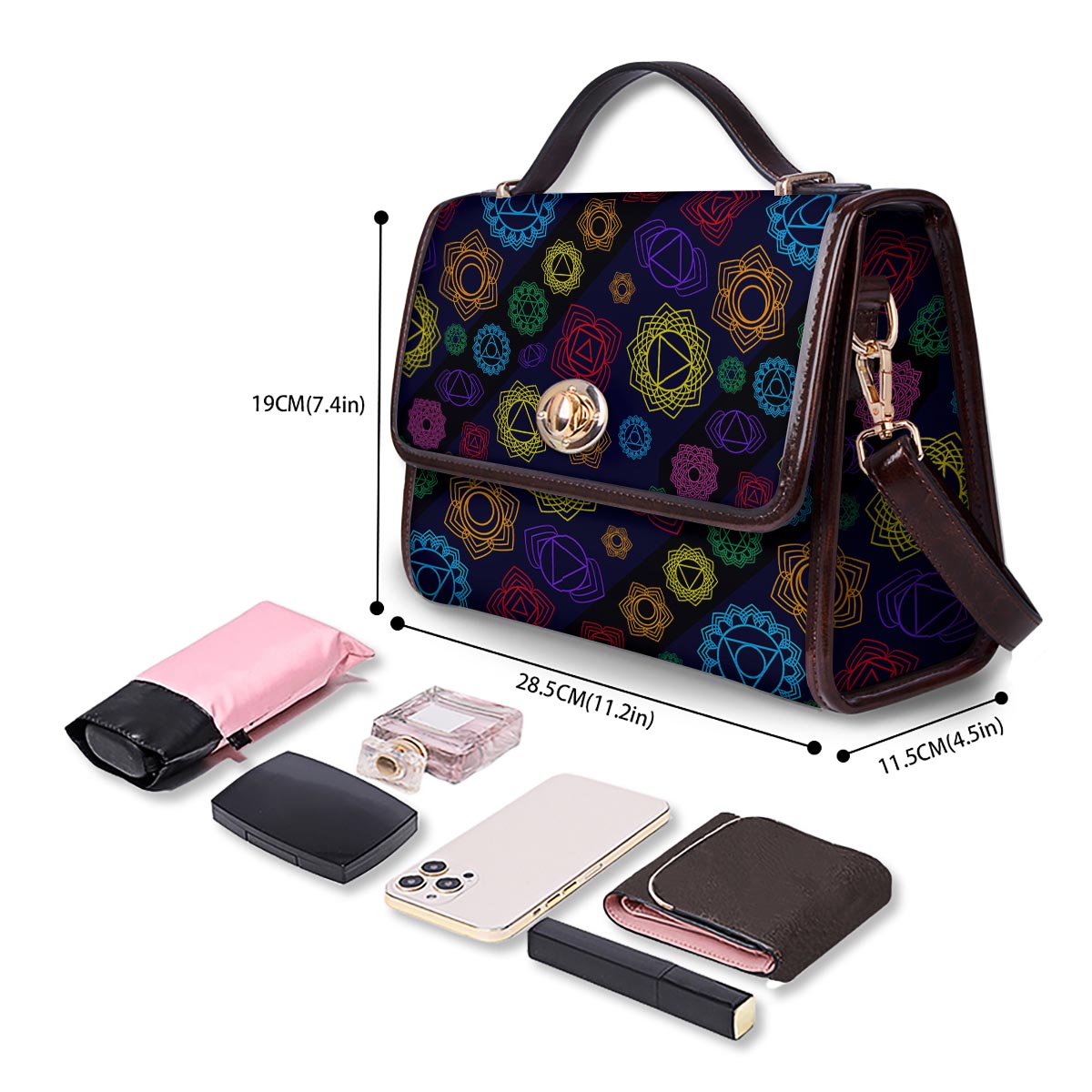 Flowers Seven Chakras Print Pattern Women's Satchel Bag-grizzshop