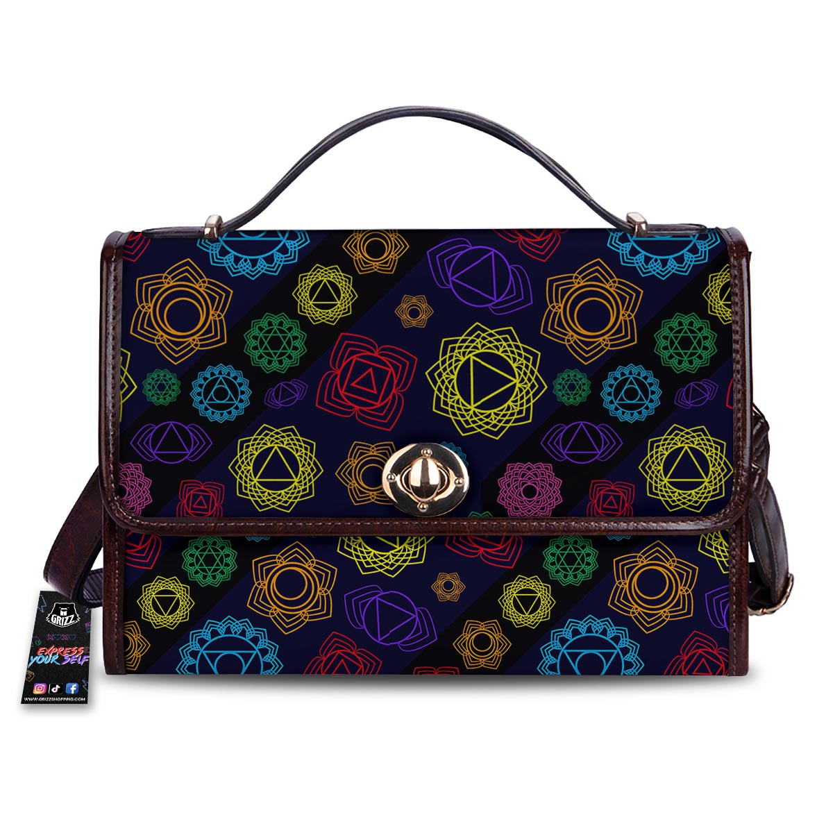 Flowers Seven Chakras Print Pattern Women's Satchel Bag-grizzshop