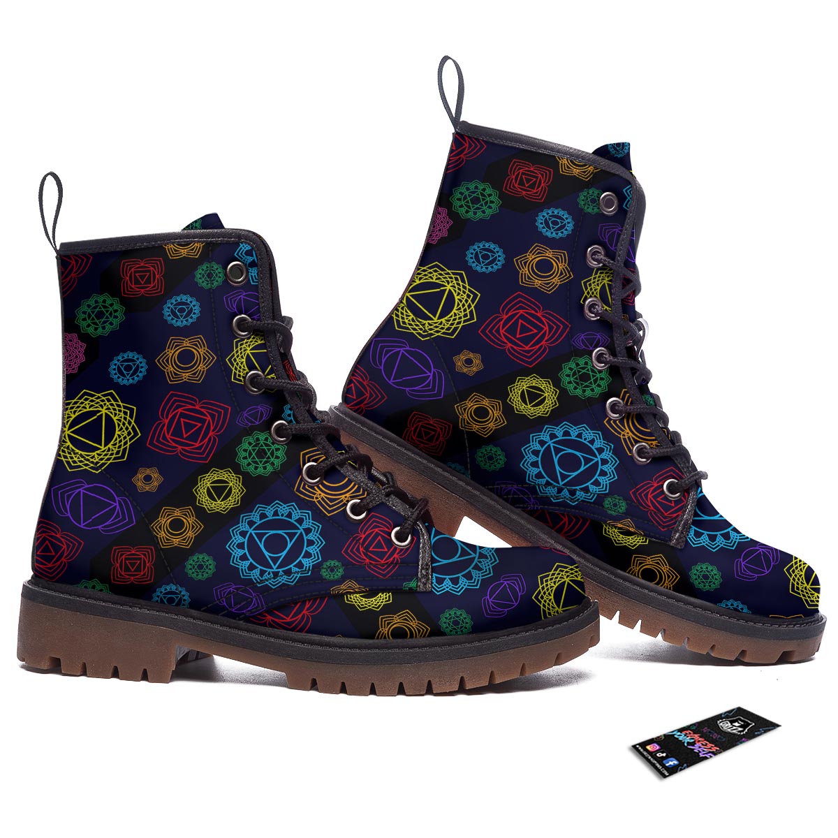 Flowers Seven Chakras Print Pattern Work Boots-grizzshop