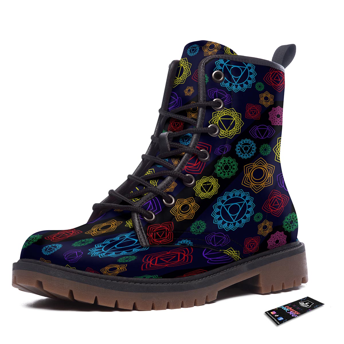 Flowers Seven Chakras Print Pattern Work Boots-grizzshop