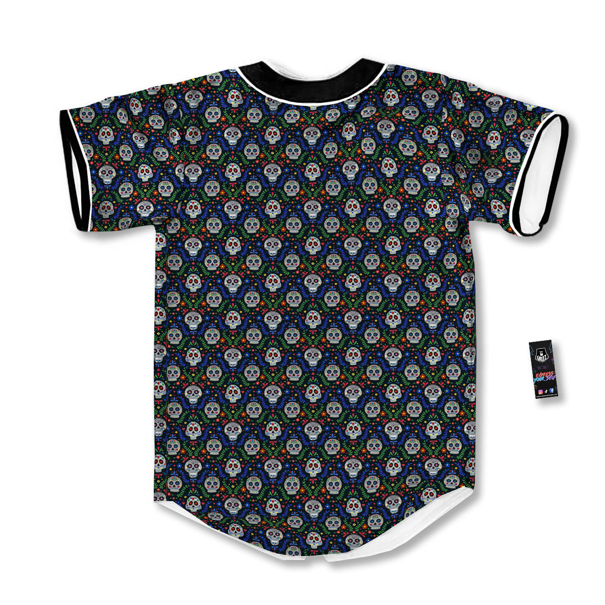 Flowers Skull Green Blue Print Pattern Baseball Jersey-grizzshop