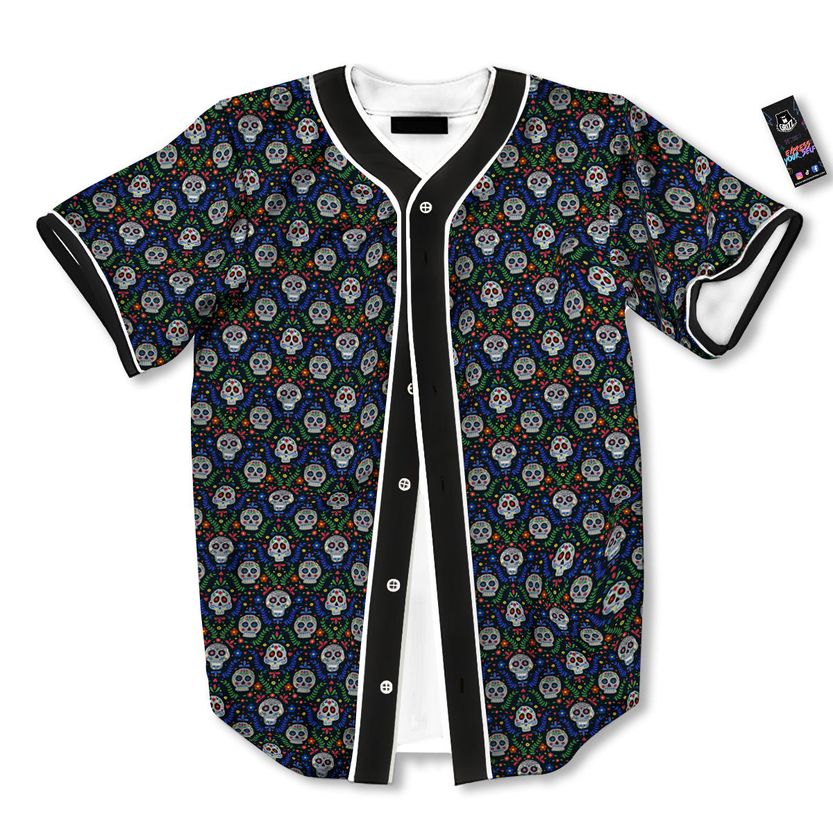 Flowers Skull Green Blue Print Pattern Baseball Jersey-grizzshop