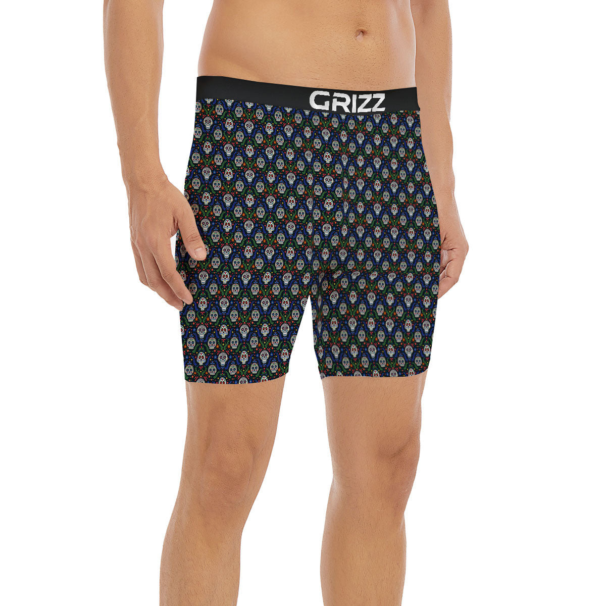 Flowers Skull Green Blue Print Pattern Boxer Briefs-grizzshop