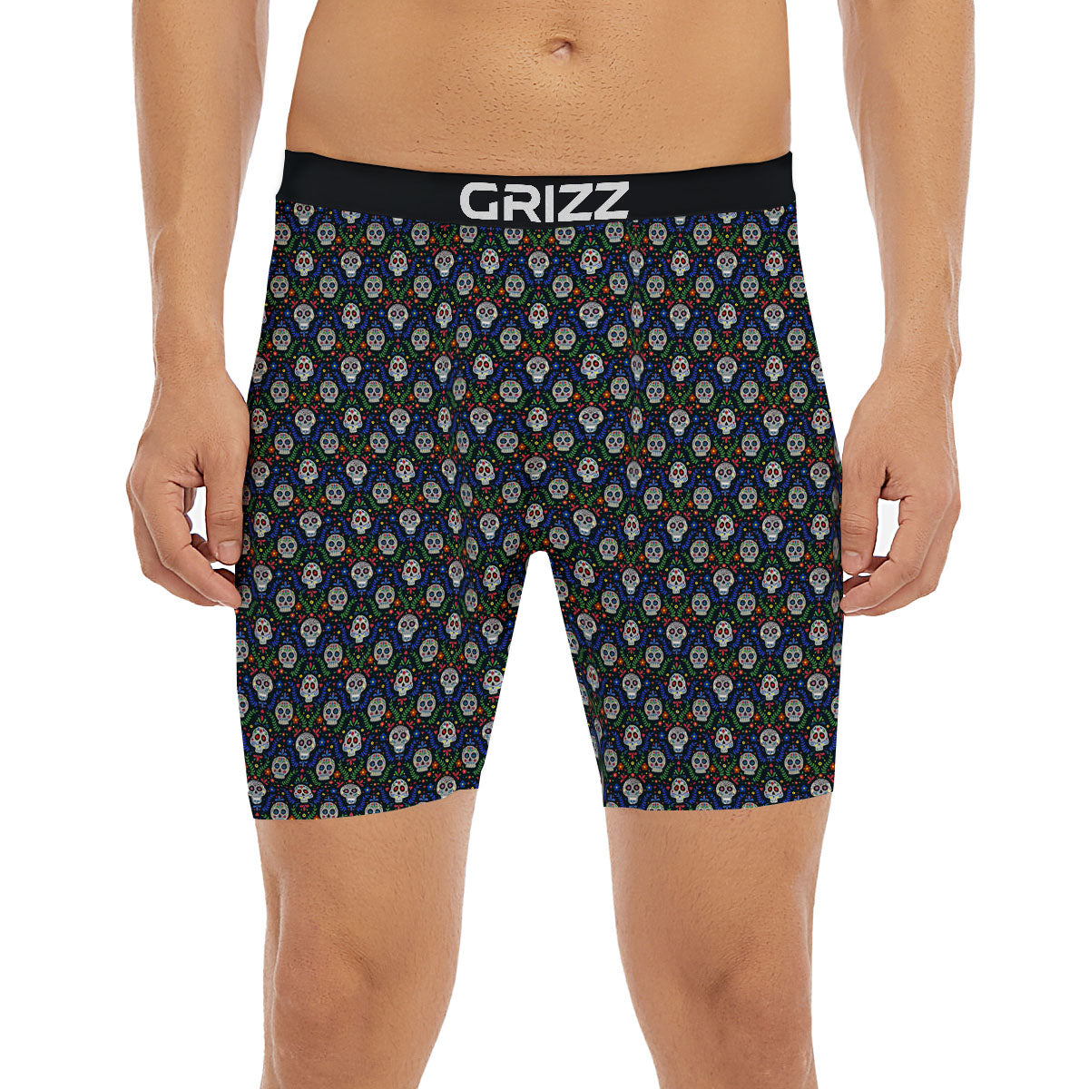 Flowers Skull Green Blue Print Pattern Boxer Briefs-grizzshop