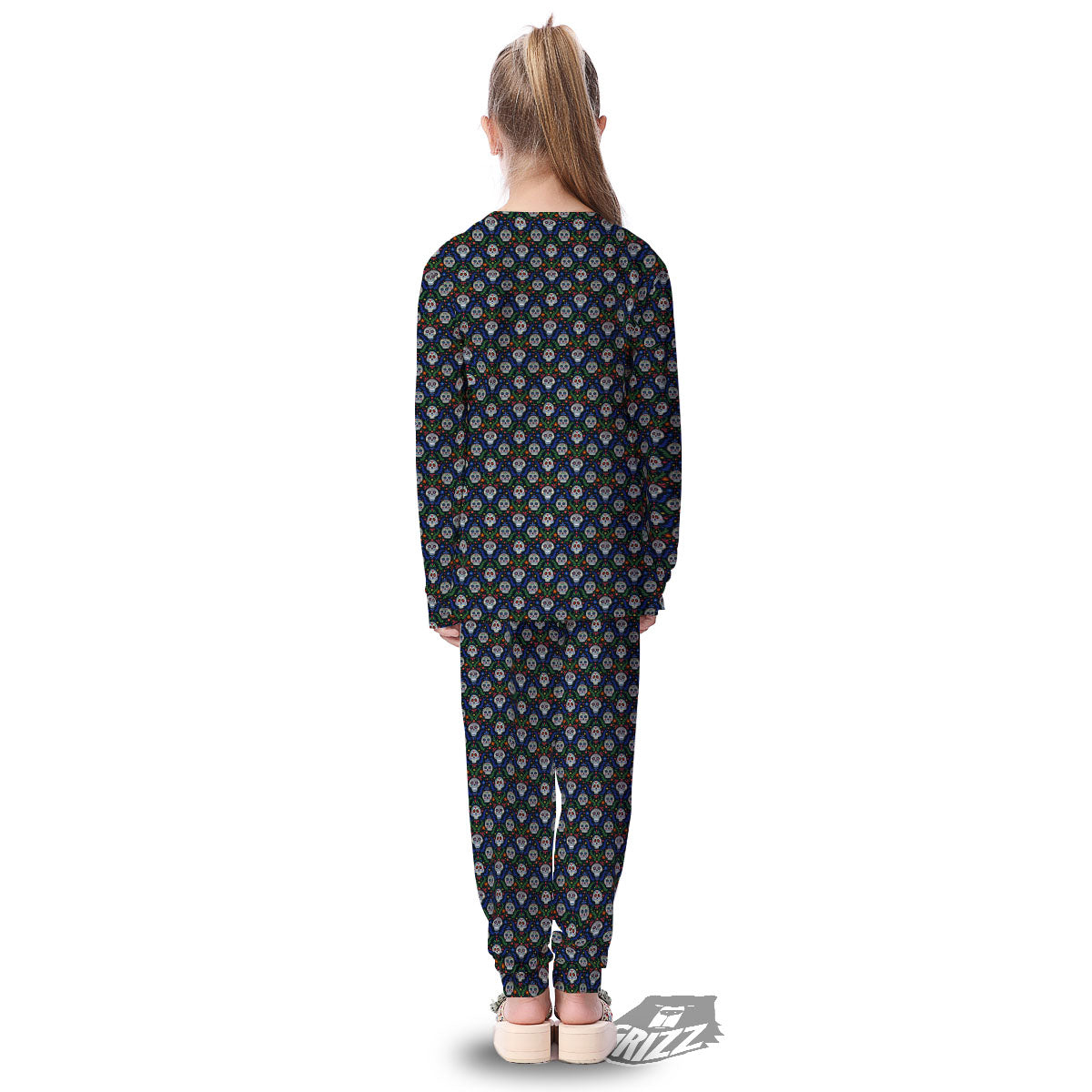 Flowers Skull Green Blue Print Pattern Kid's Pajamas-grizzshop